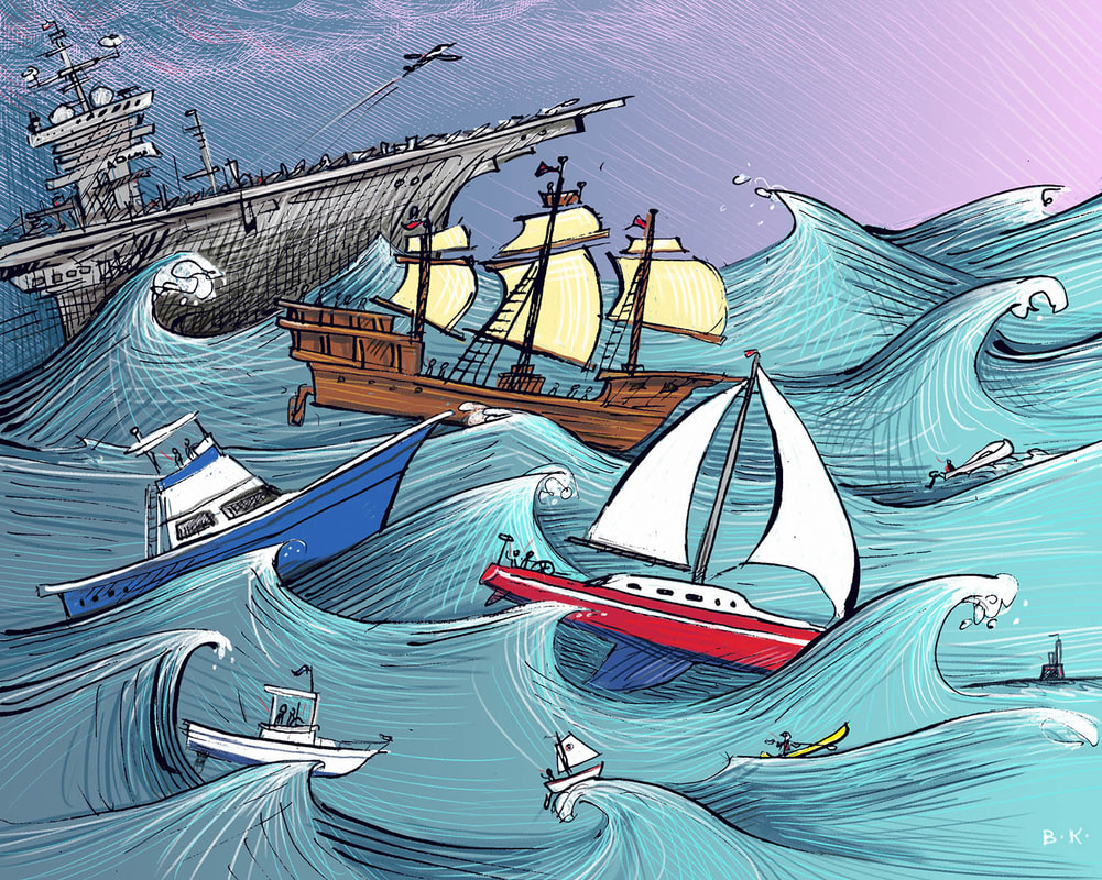Illustration of ships in a storm